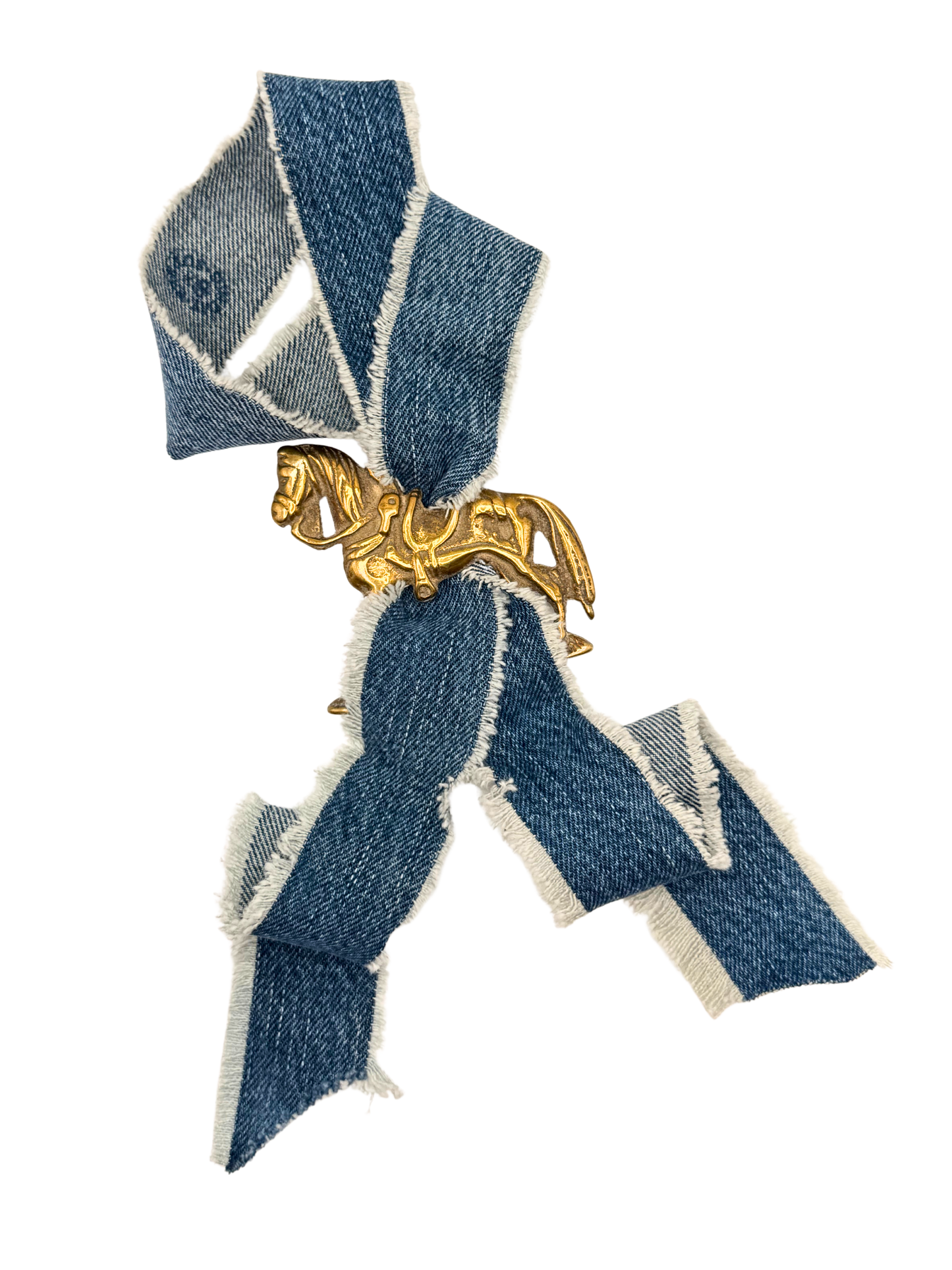 Horse Full Body Profile Vintage Horse Brass Medallion + Denim Twilly