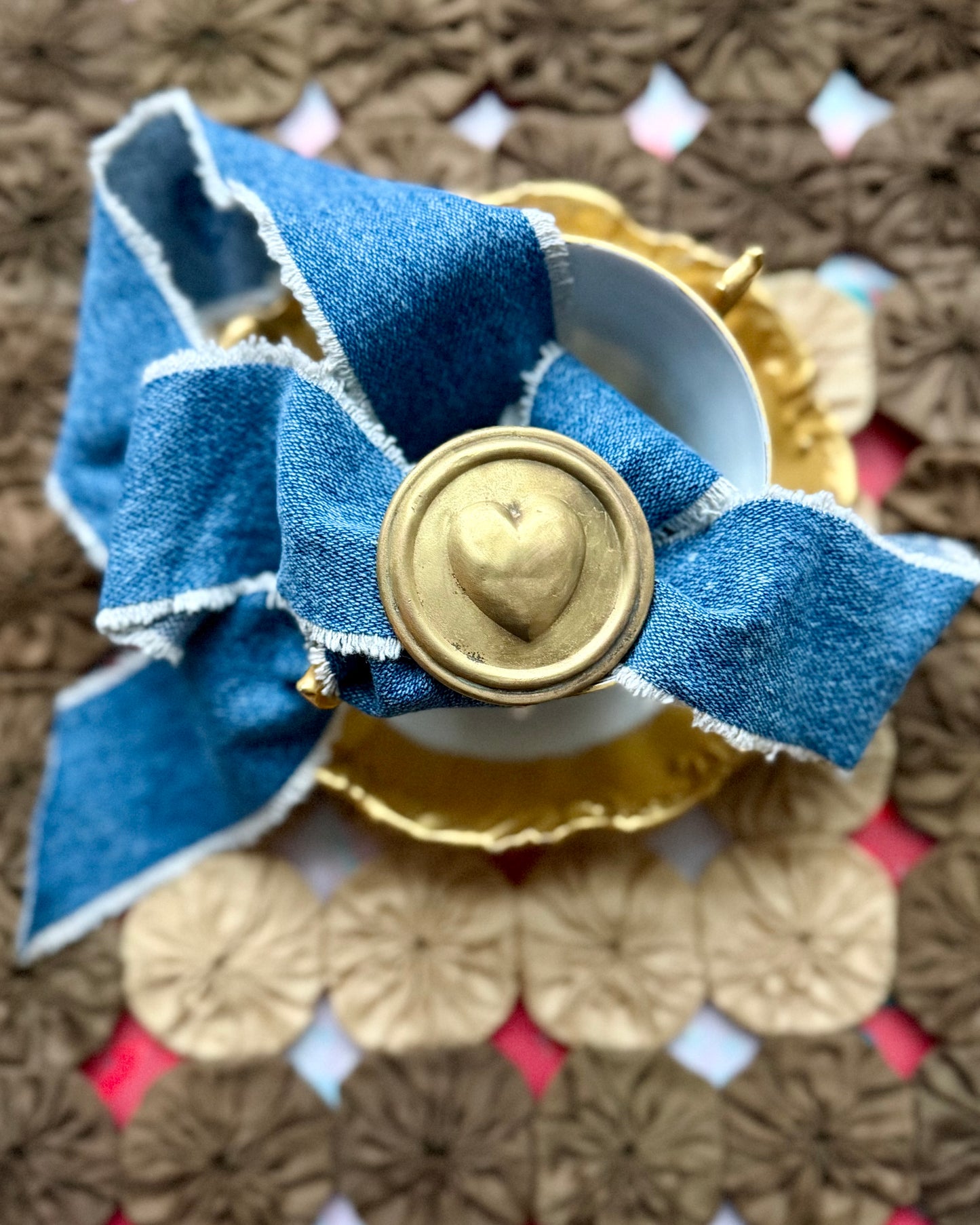 Civil War Era ROUND BRIDLE ROSETTE + Denim Twilly