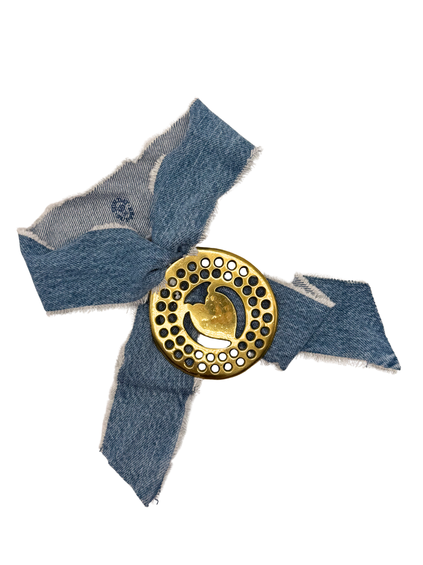 Heart Disc Vintage Horse Brass Medallion + Denim Twilly