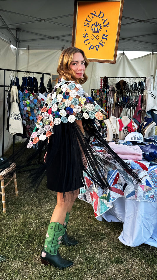 Yo-Yo Rosa Maria Poncho - White/Blue/Red/Green Multicolor