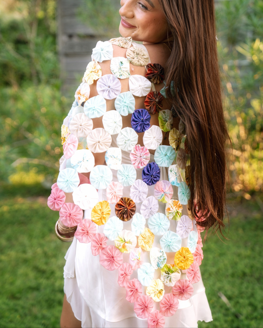 THE ROSA MARIA | Yo-Yo Rosette Cape | Pastel Confetti