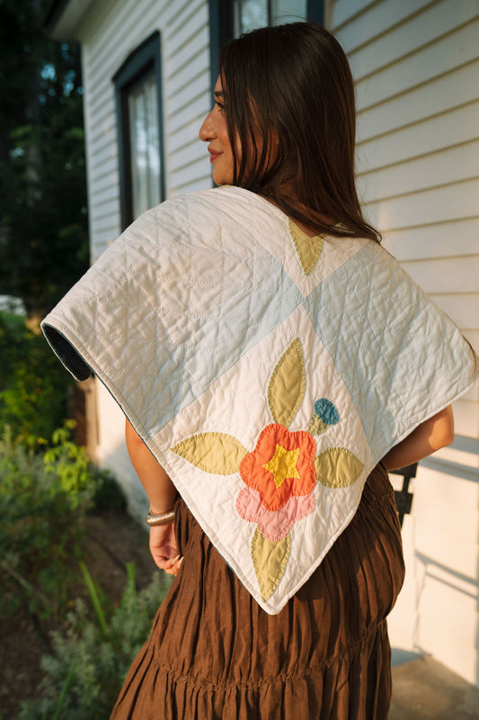 THE ROSA MARIA | Antique Quilt & Denim Reversible Cape | Petite Posy