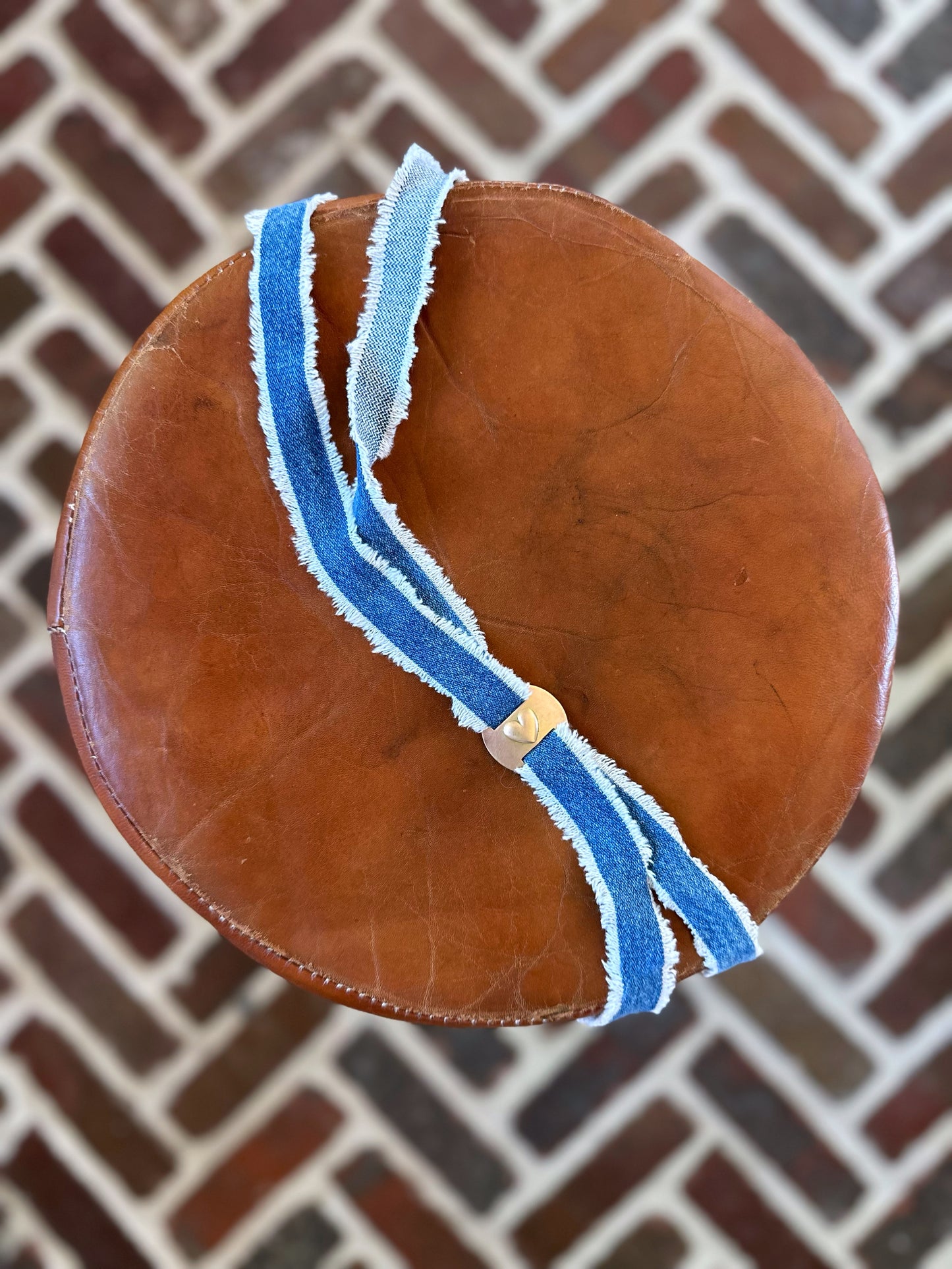 Civil War Era ROUND Brass Harness Slide + Denim Twilly - Small