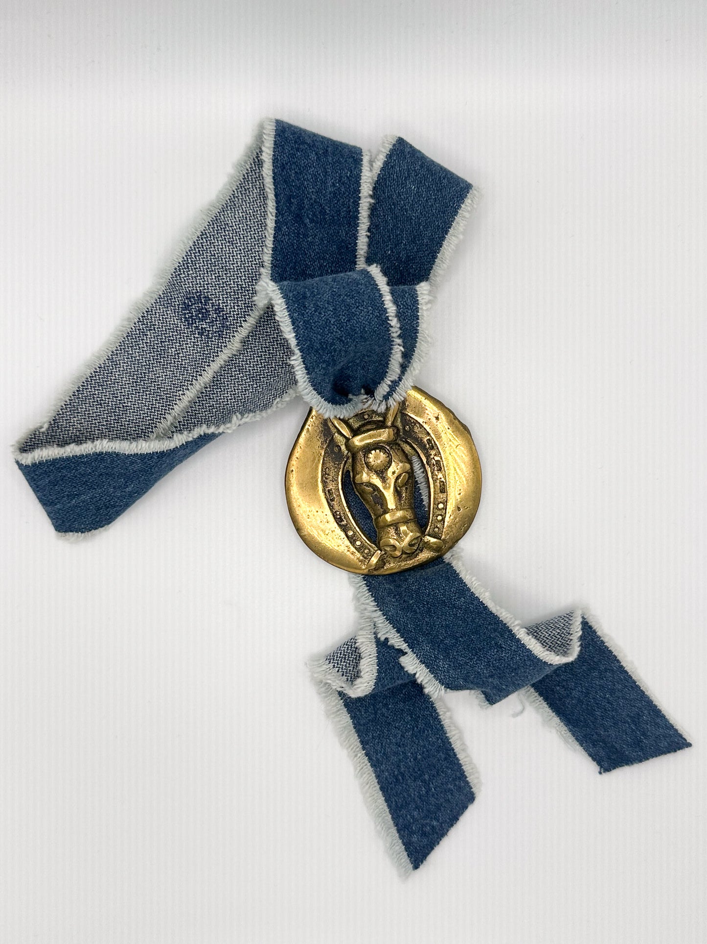Horse Face Forward Vintage Horse Brass Medallion + Denim Twilly