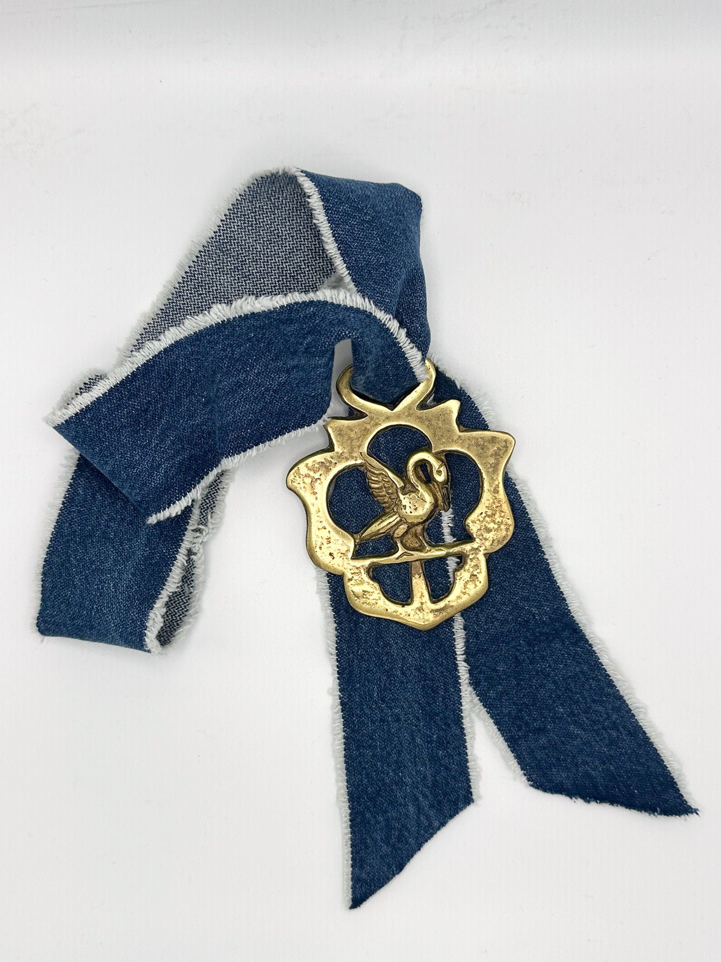 Swan Vintage Horse Brass Medallion + Denim Twilly