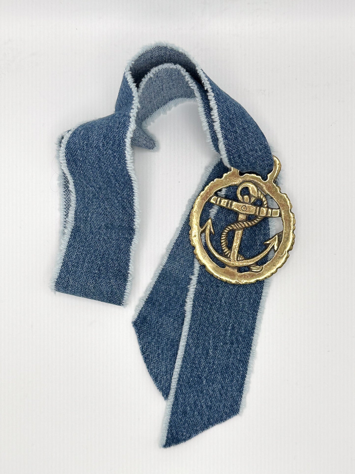 Anchor Vintage Horse Brass Medallion + Denim Twilly