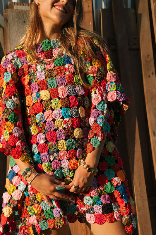 THE LIZZIE | Yo-Yo Rosette Mini Caftan | Fiesta