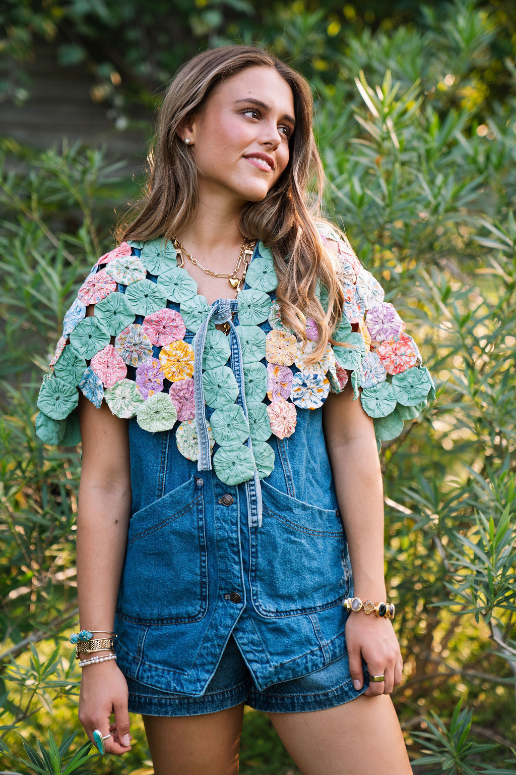 THE ROSA MARIA | Yo-Yo Rosette Cape | Sage Bloom