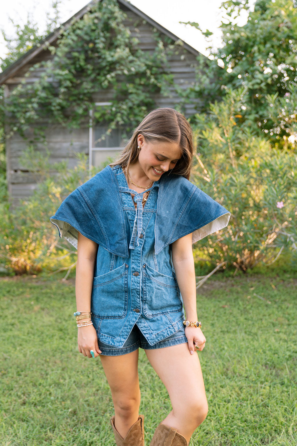 THE ROSA MARIA | Linen & Denim Reversible Cape | La Patrona
