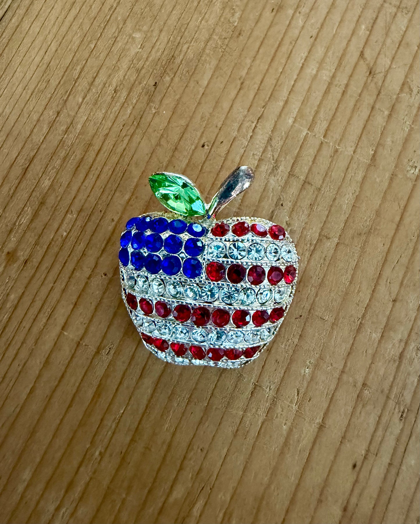Patriotic Brooch | Vintage American Flag Large Striped Apple