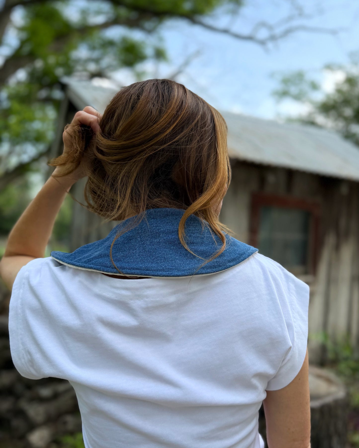 THE MAGGIE | Reversible Antique Quilt Collar - Pastel Patchwork & Denim