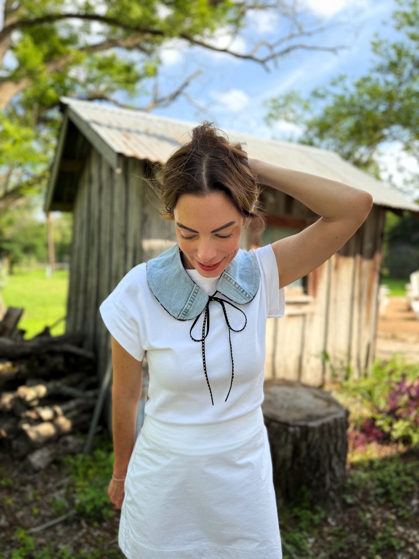 THE MAGGIE | Reversible Antique Quilt Collar - Turquoise & Denim