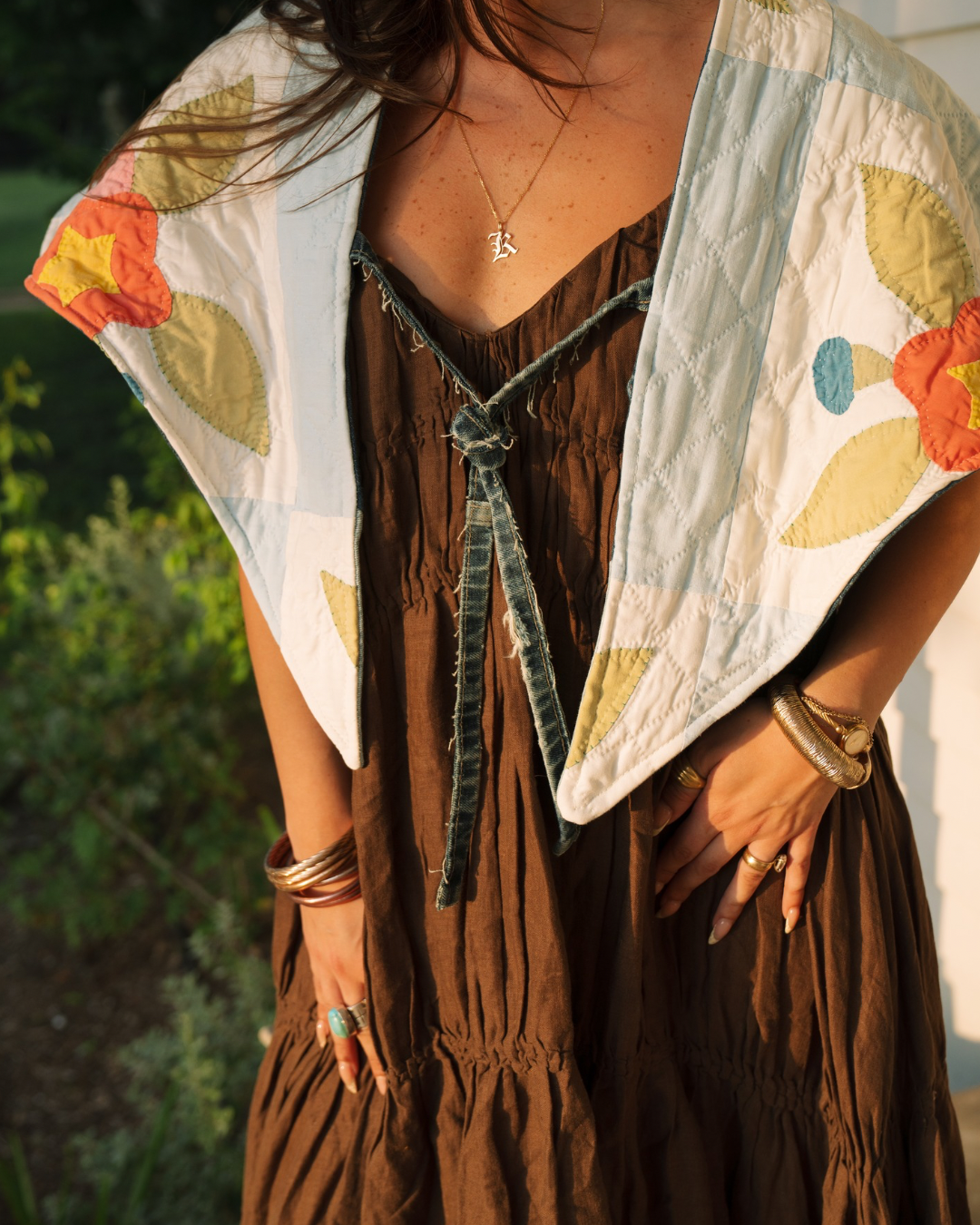 THE ROSA MARIA | Antique Quilt & Denim Reversible Cape | Petite Posy