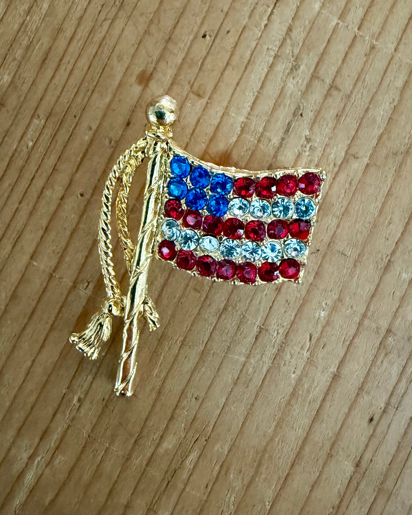 Patriotic Brooch | Vintage American Flag | Small w/ Tassels