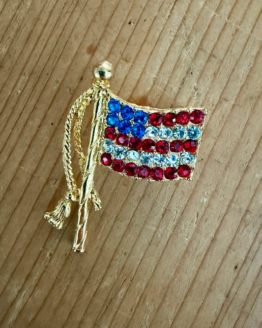Patriotic Brooch | Vintage American Flag | Small w/ Tassels