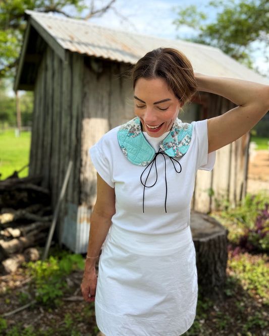 THE MAGGIE | Reversible Antique Quilt Collar - Turquoise & Denim