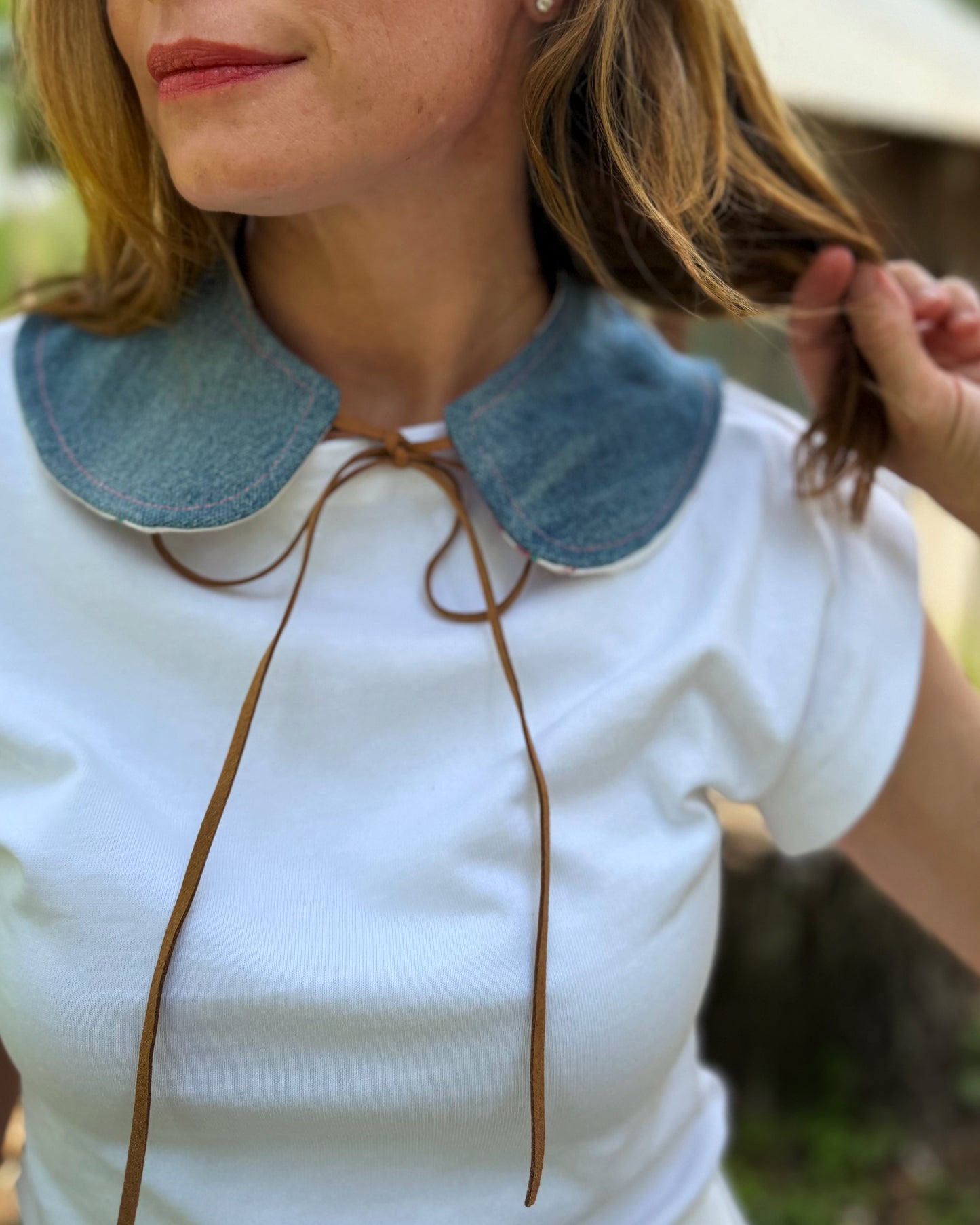 THE MAGGIE | Reversible Vintage Fruit Print Collar - Table Linen & Denim