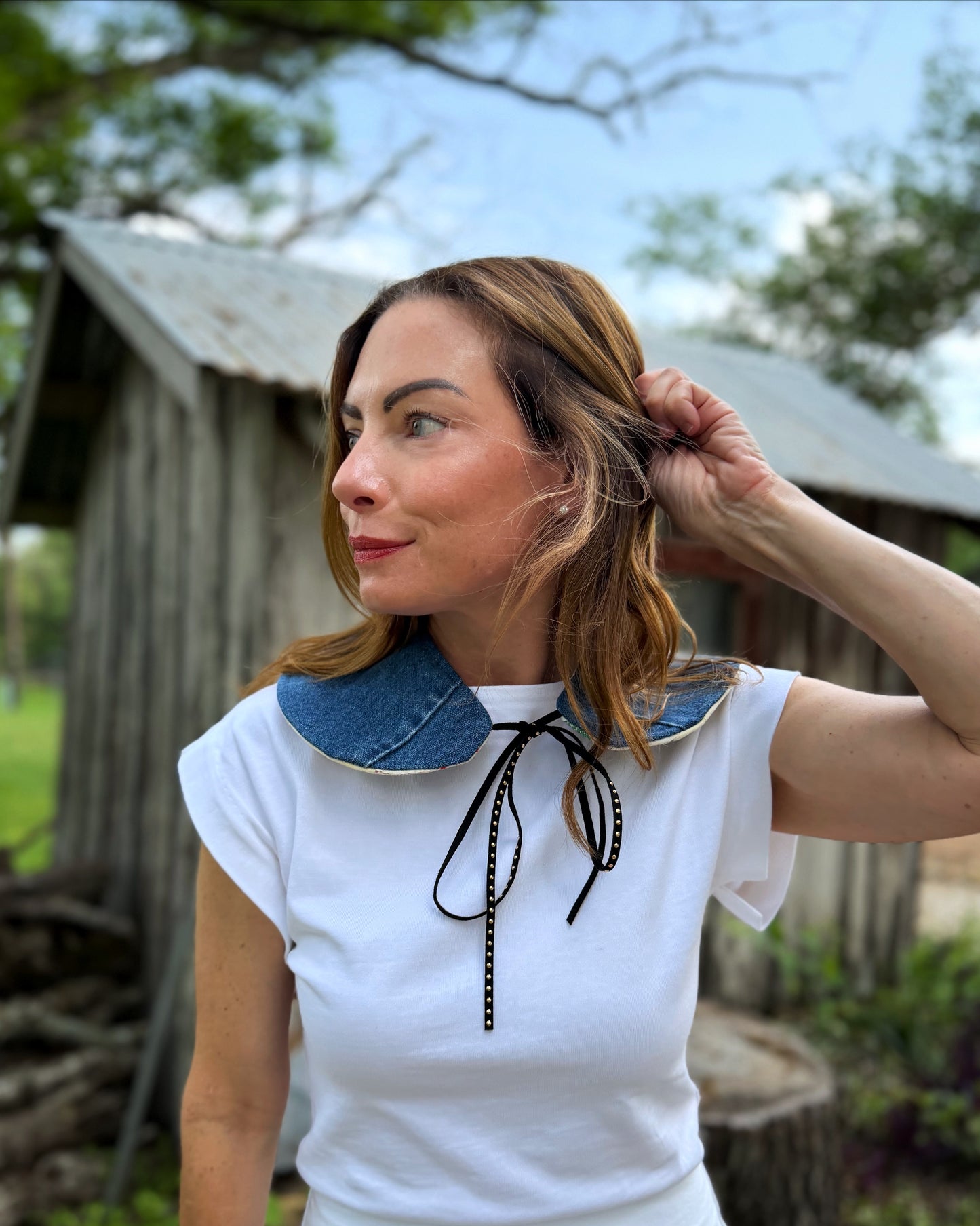 THE MAGGIE | Reversible Antique Quilt Collar - Pastel Patchwork & Denim