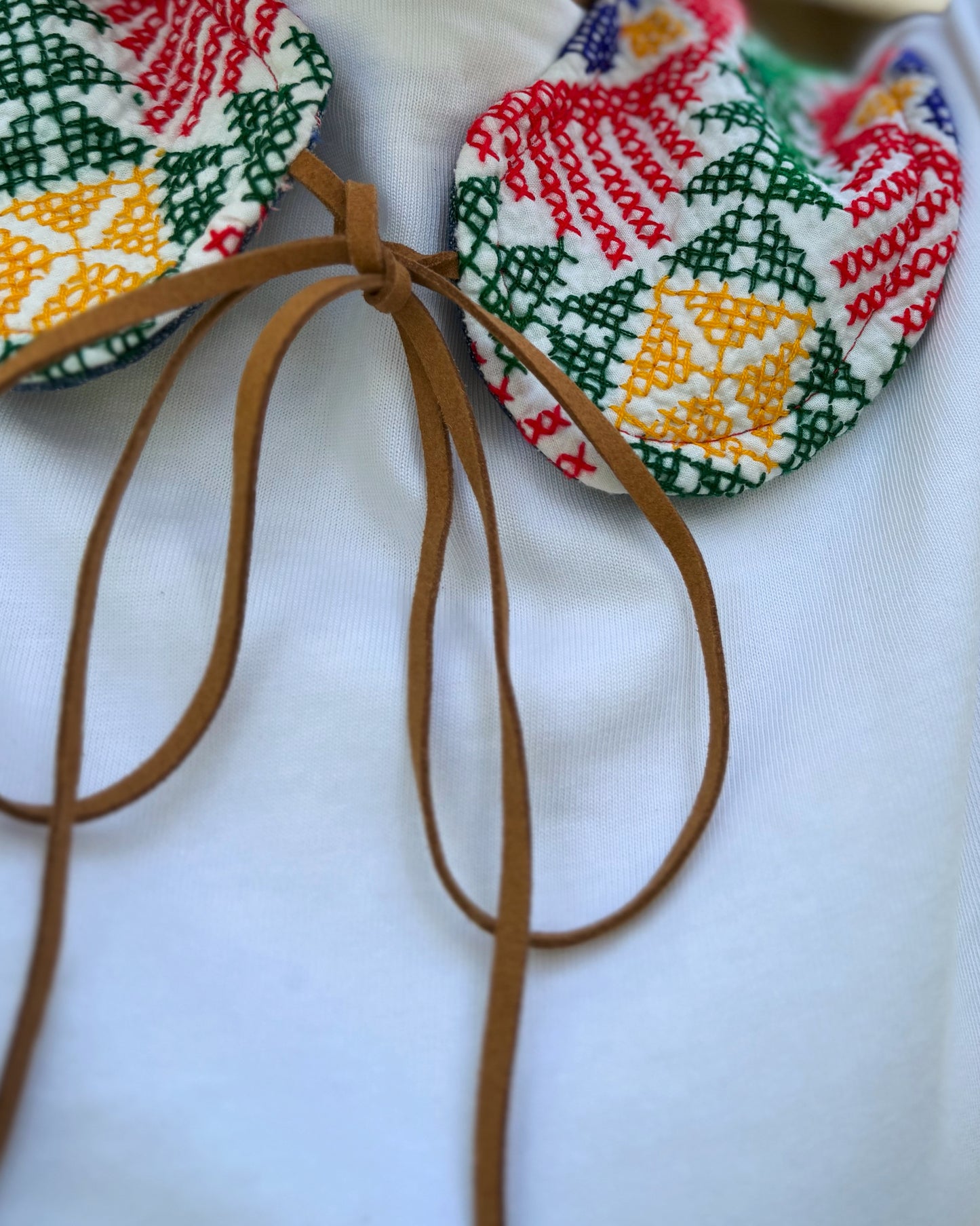THE MAGGIE | Reversible Antique Quilt Collar - Cross Stitch & Denim