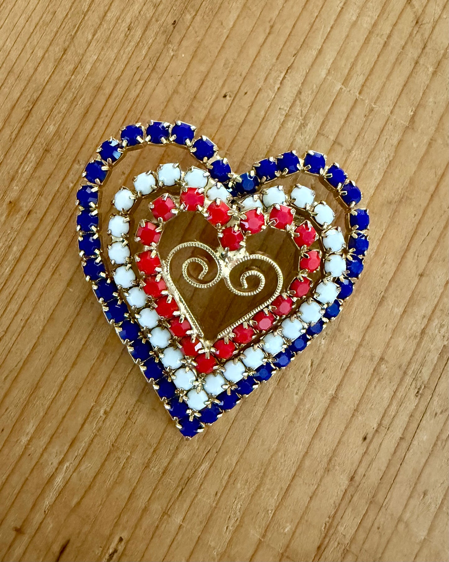Patriotic Brooch | Vintage Red, White, & Blue Heart
