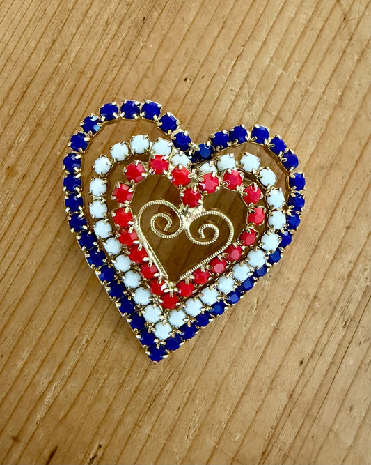 Patriotic Brooch | Vintage Red, White, & Blue Heart