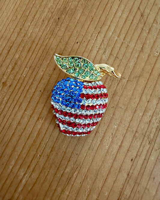 Patriotic Brooch | Vintage American Flag Smaller Striped Apple