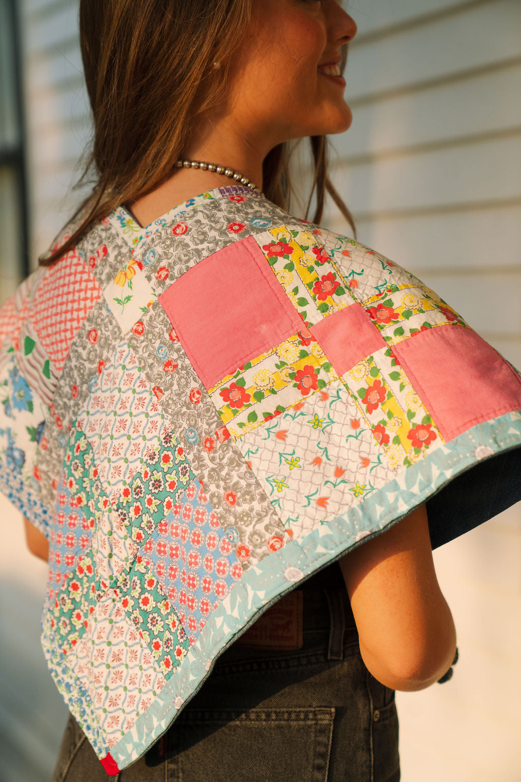 THE ROSA MARIA | Antique Quilt & Denim Reversible Cape | La Feria