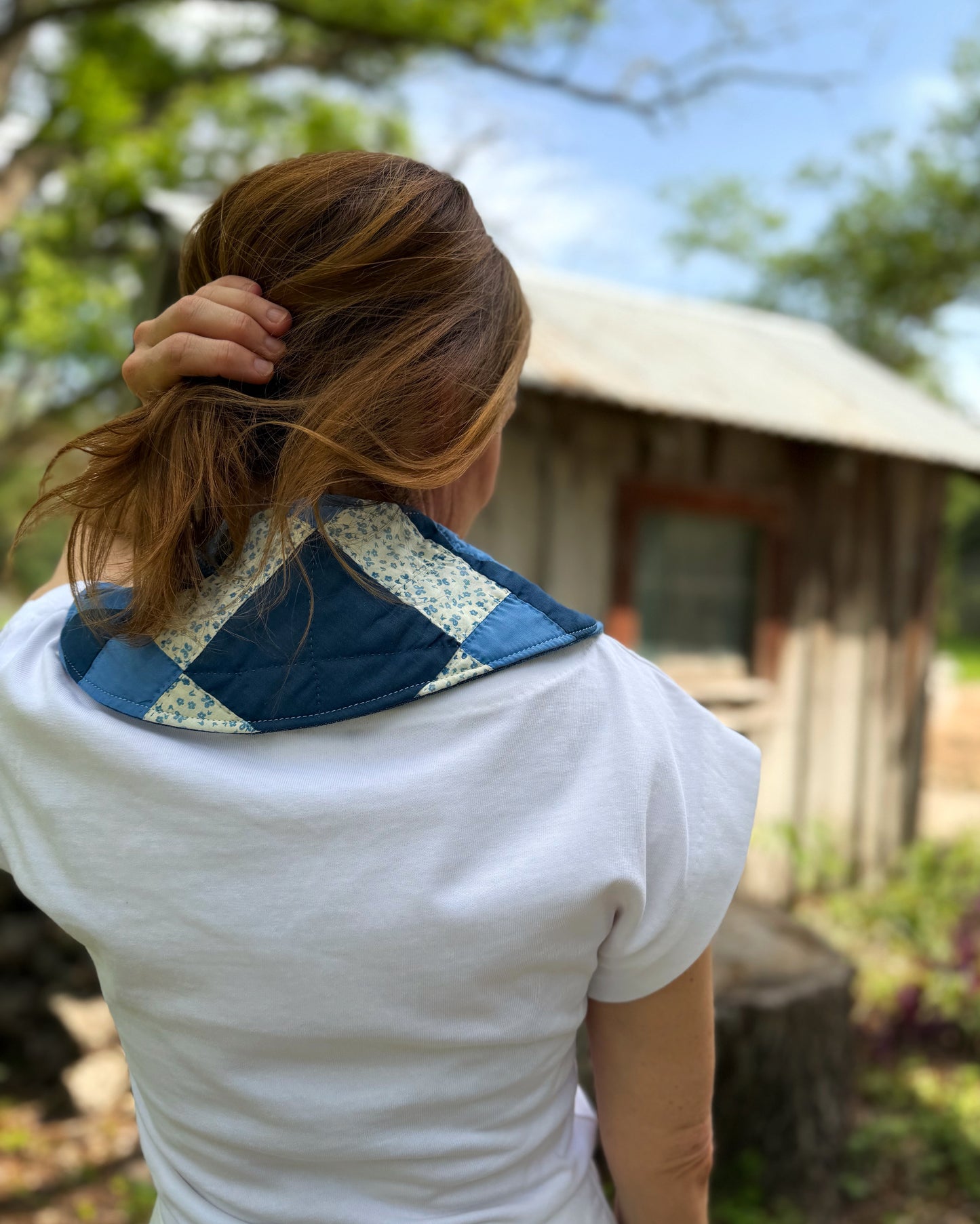 THE MAGGIE | Reversible Antique Quilt Collar - Blue Patchwork & Denim