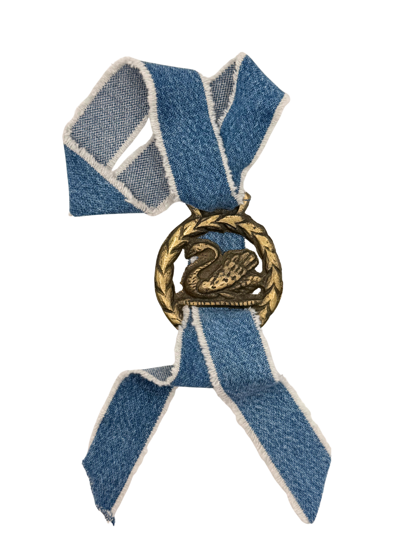 Swan Vintage Horse Brass Medallion + Denim Twilly