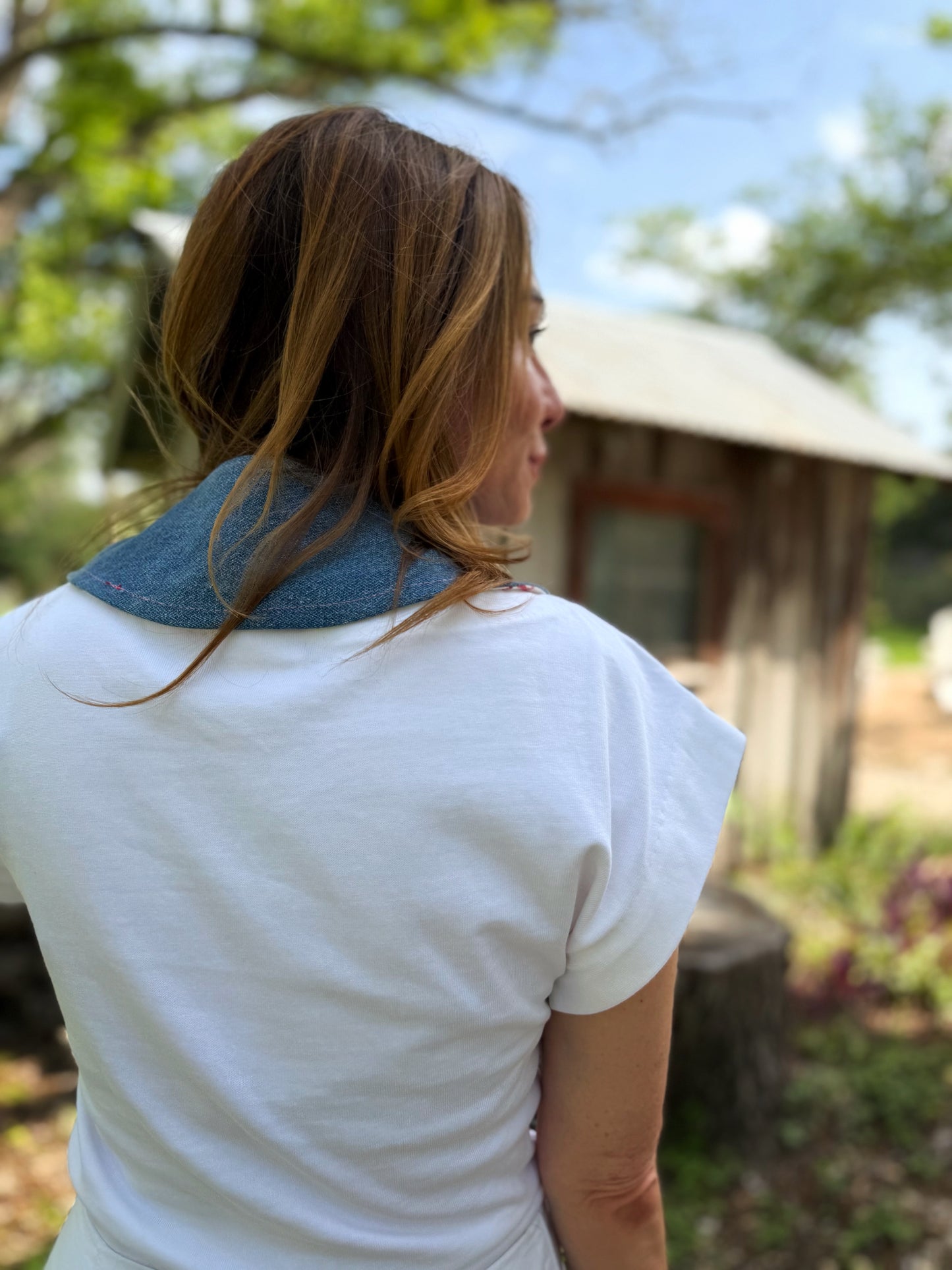 THE MAGGIE | Reversible Vintage Fruit Print Collar - Table Linen & Denim