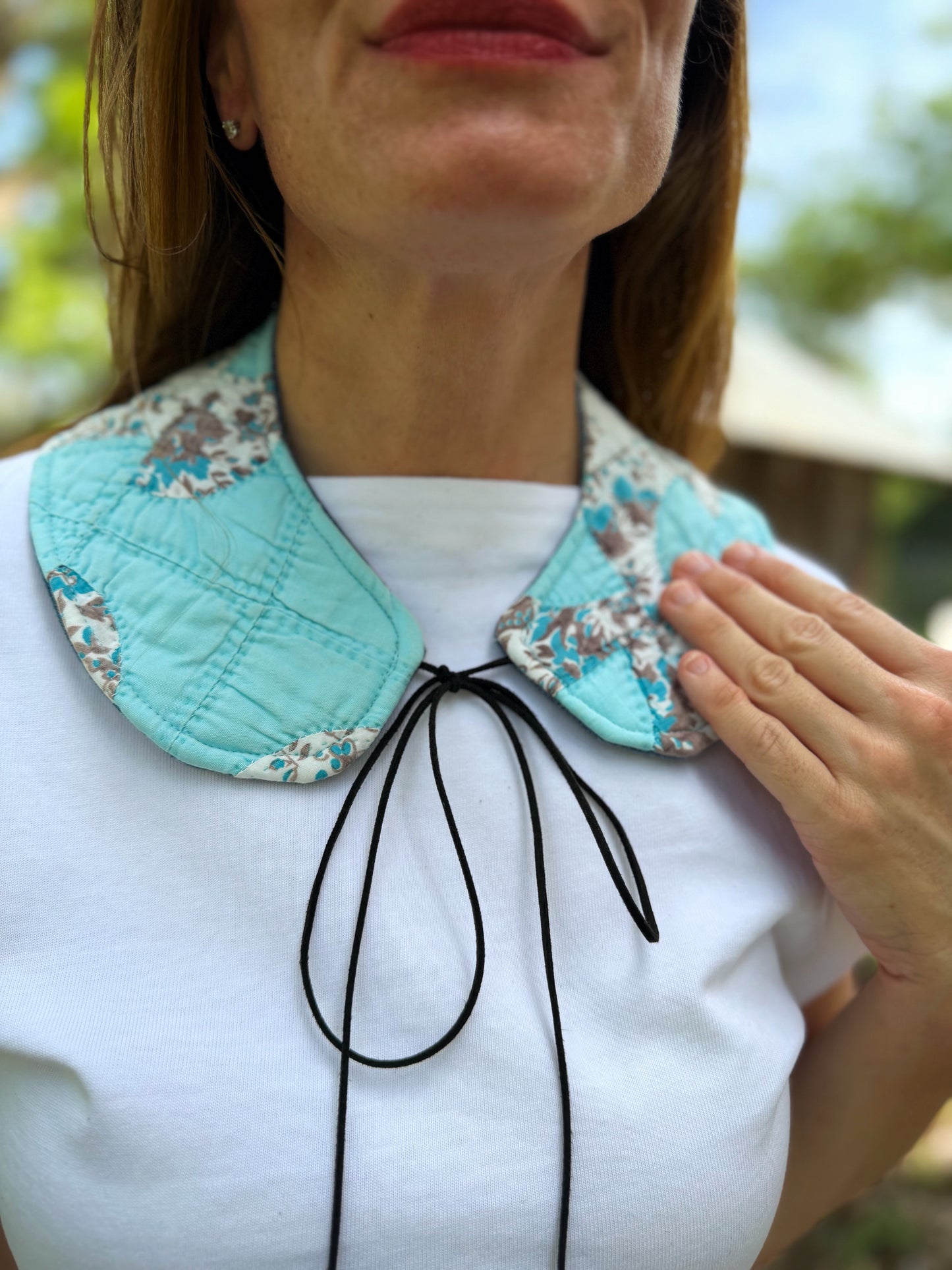 THE MAGGIE | Reversible Antique Quilt Collar - Turquoise & Denim