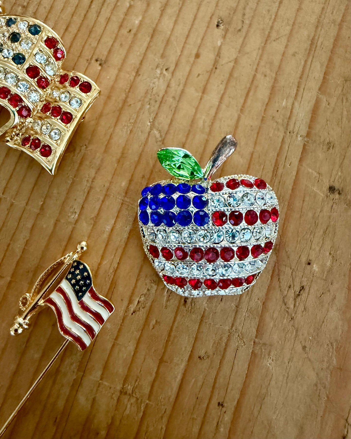 Patriotic Brooch | Vintage American Flag Large Striped Apple