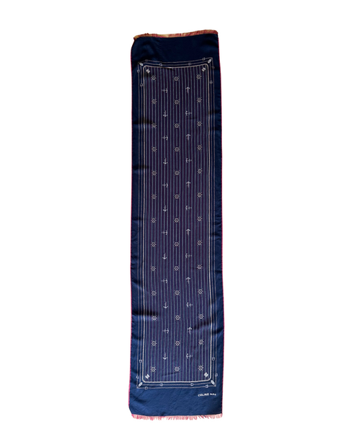 Celine Navy Striped Nautical Silk Scarf