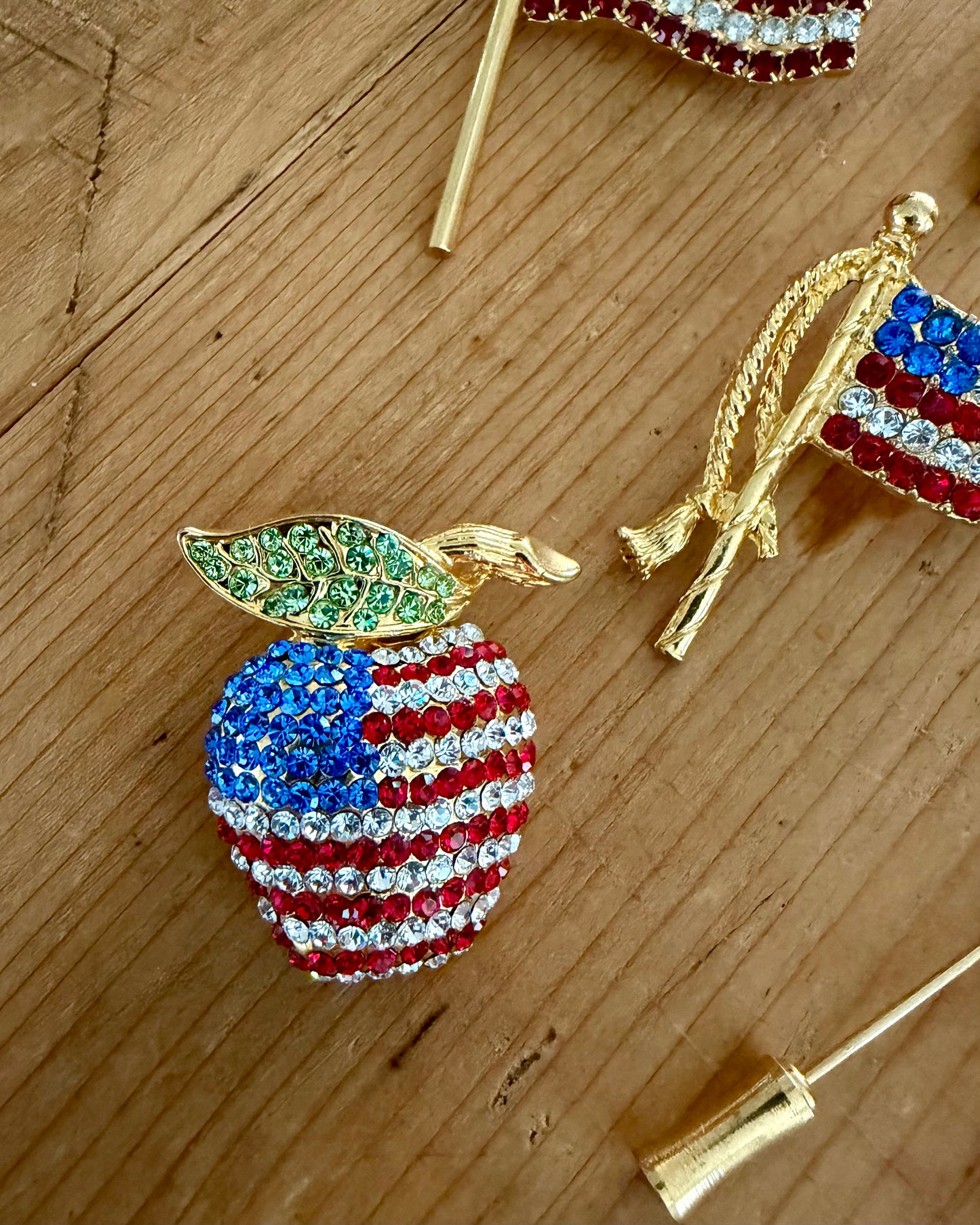 Patriotic Brooch | Vintage American Flag Smaller Striped Apple