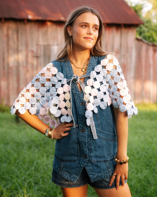 THE ROSA MARIA | Yo-Yo Rosette Cape | Powder Blue & Rosé