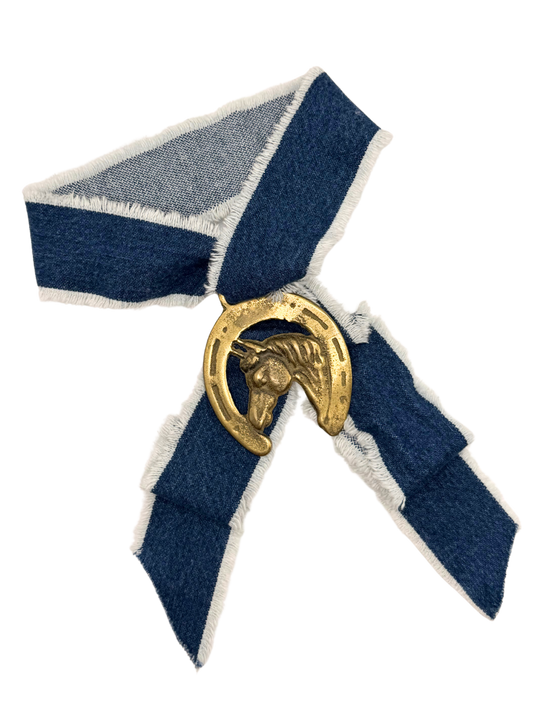 Horseshoe // Horse Head Profile Vintage Horse Brass Medallion + Denim Twilly