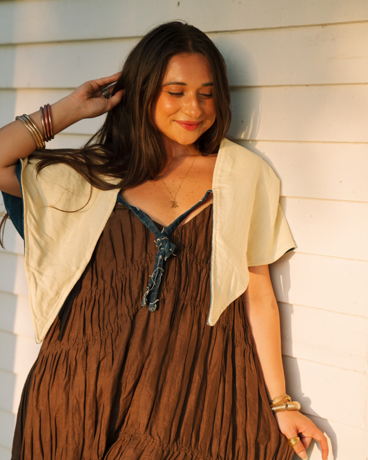 THE ROSA MARIA | Linen & Denim Reversible Cape | Butter a la Carter