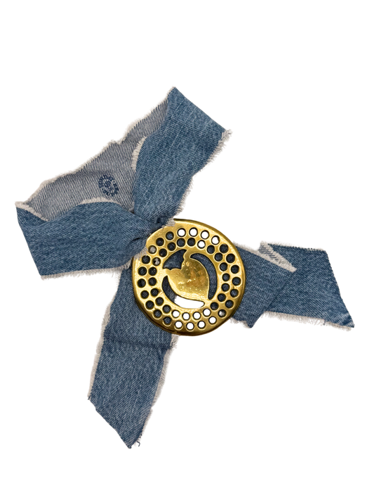 Heart Disc Vintage Horse Brass Medallion + Denim Twilly