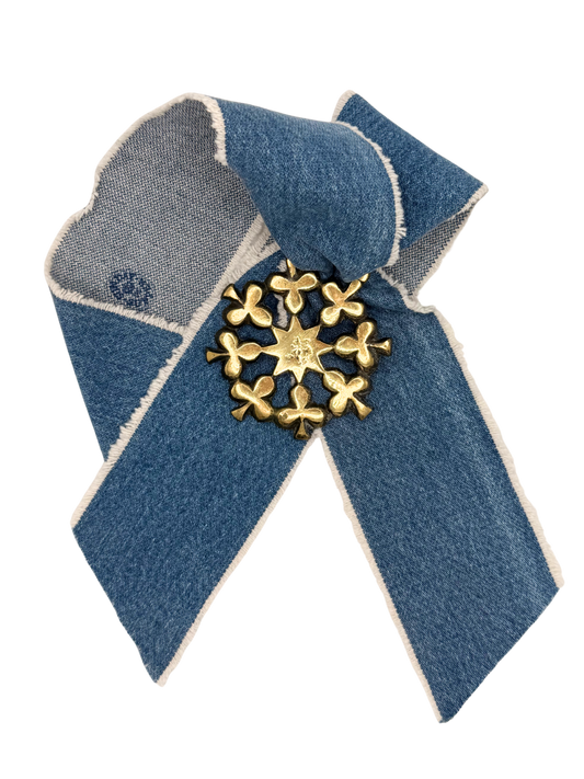 8 Point Star // Shamrock Vintage Horse Brass Medallion + Denim Twilly