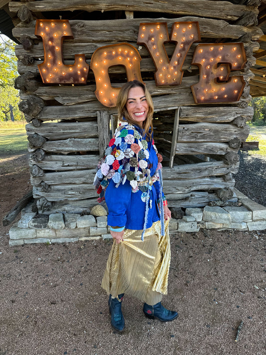 Yo-Yo Rosa Maria Poncho - White/Blue/Red/Green Multicolor