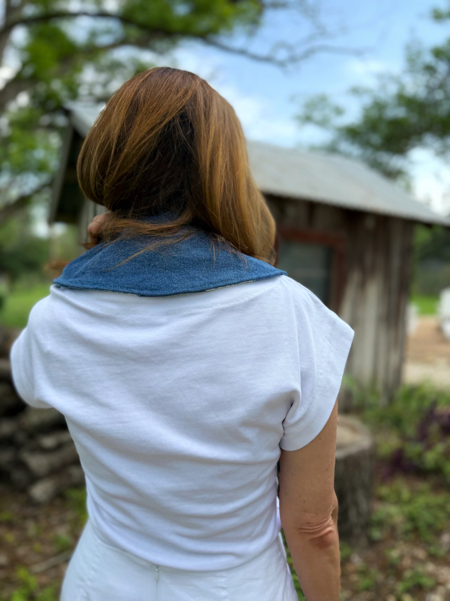 THE MAGGIE | Reversible Antique Quilt Collar - Blue Patchwork & Denim