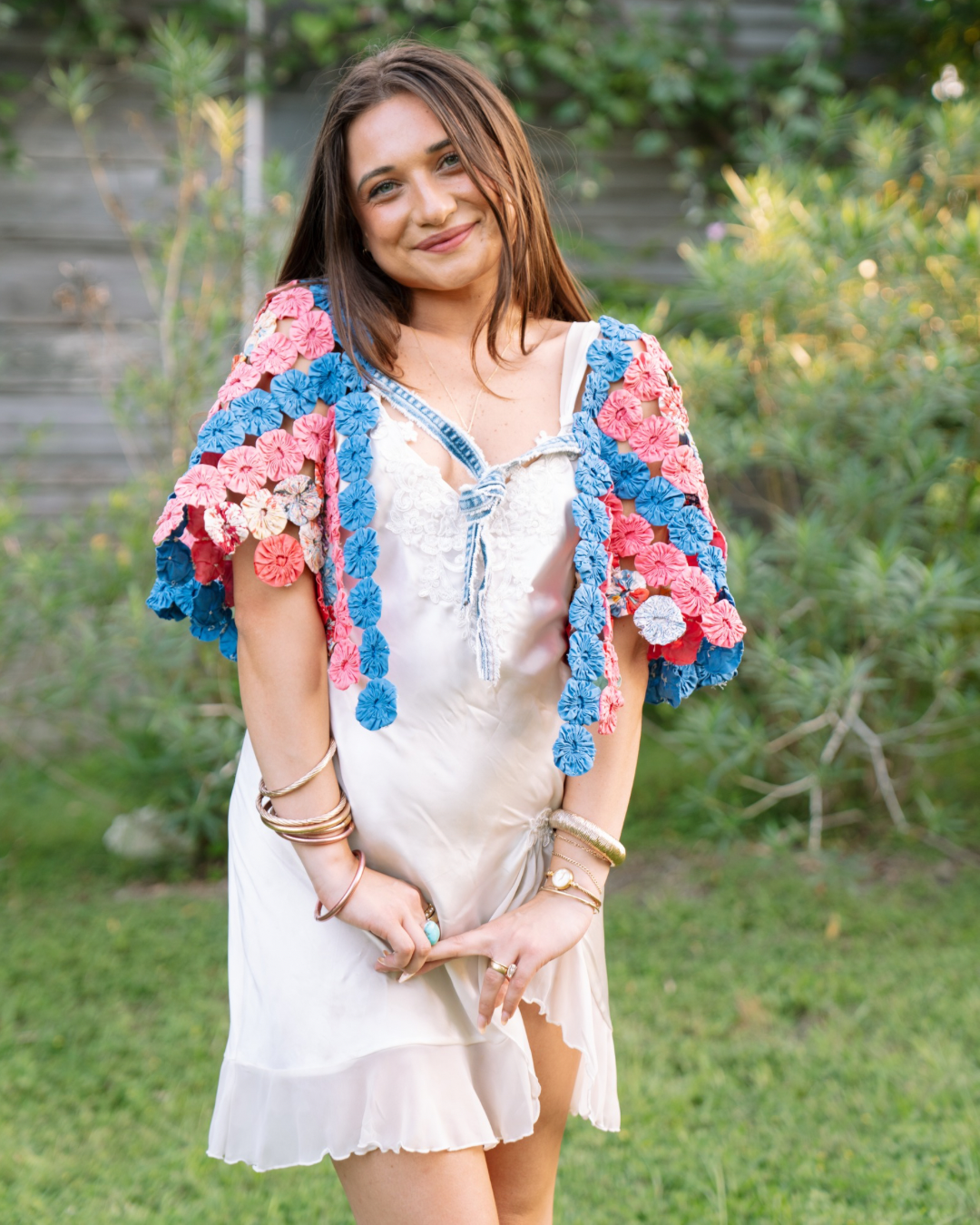 THE ROSA MARIA | Yo-Yo Rosette Cape | Cobalt & Rose