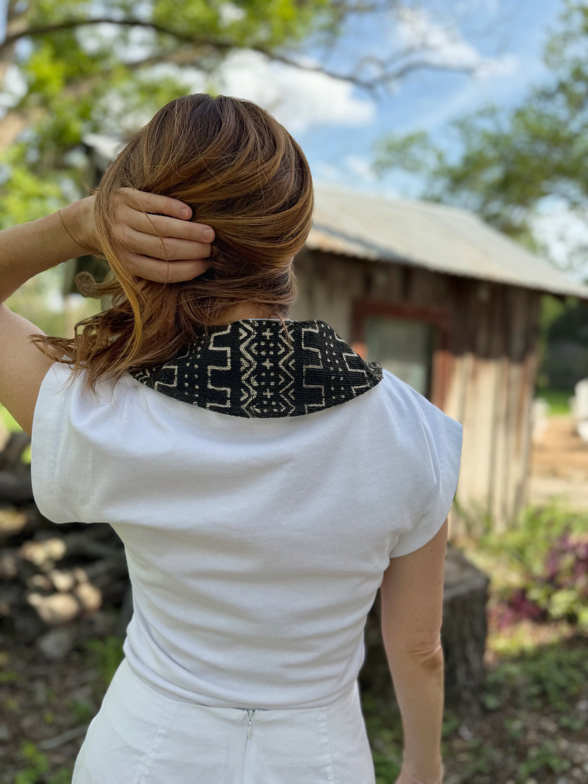 THE MAGGIE | Reversible Vintage Bogolan Collar - Black & Denim