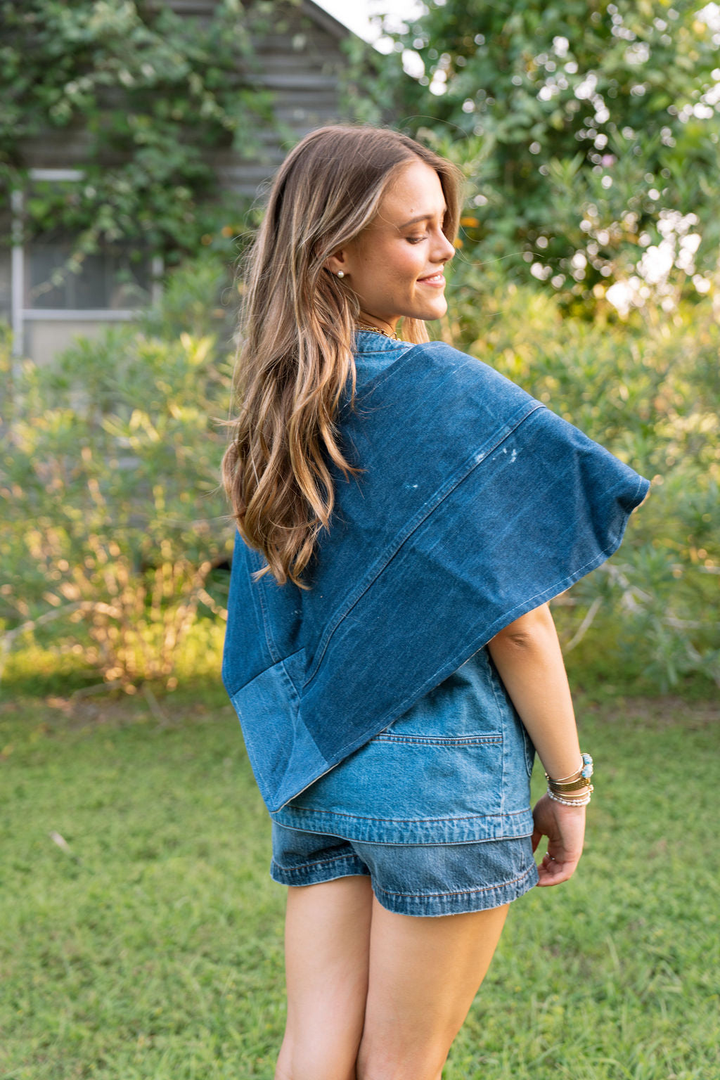 THE ROSA MARIA | Linen & Denim Reversible Cape | La Patrona