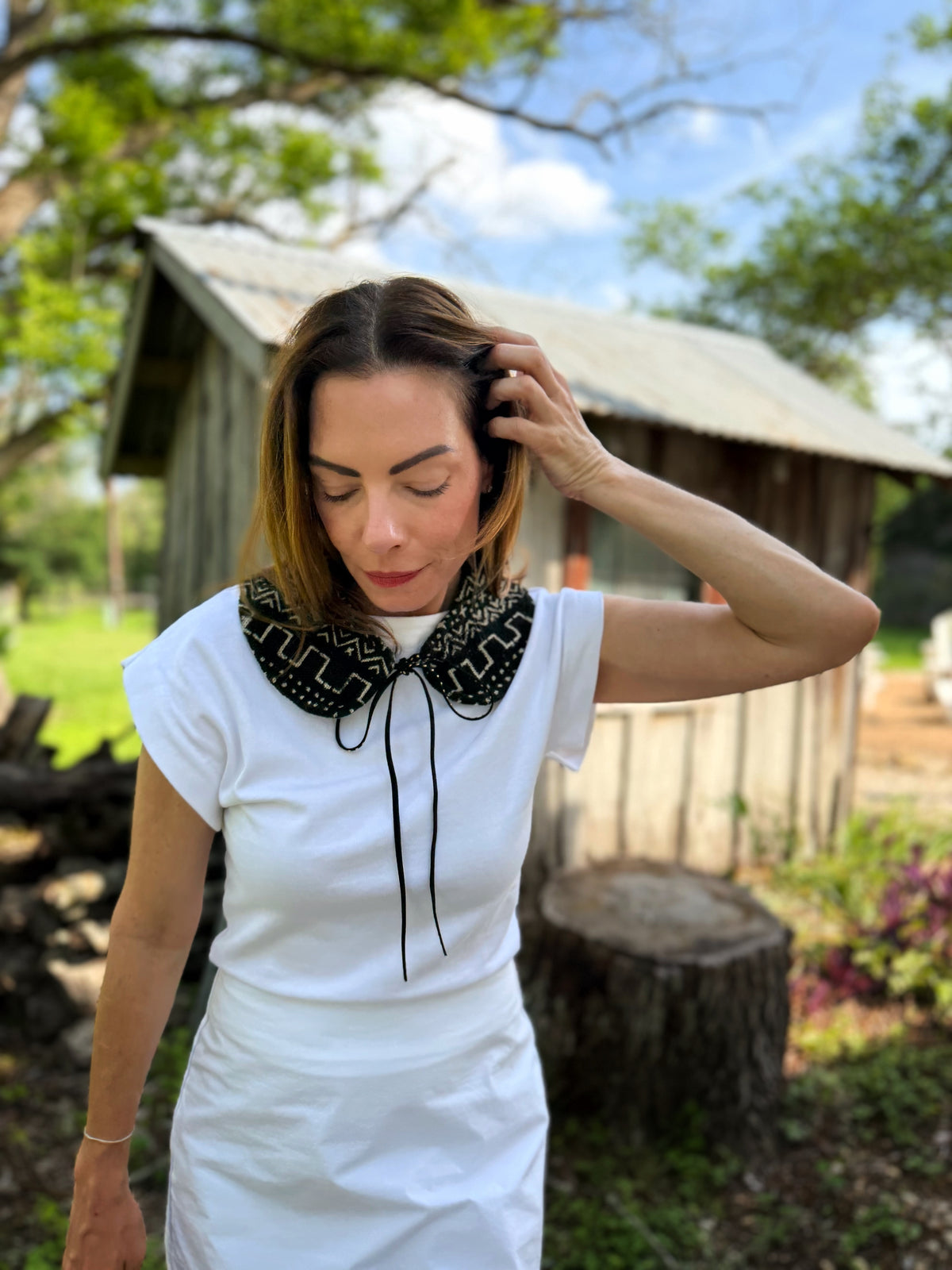 THE MAGGIE | Reversible Vintage Bogolan Collar - Black & Denim