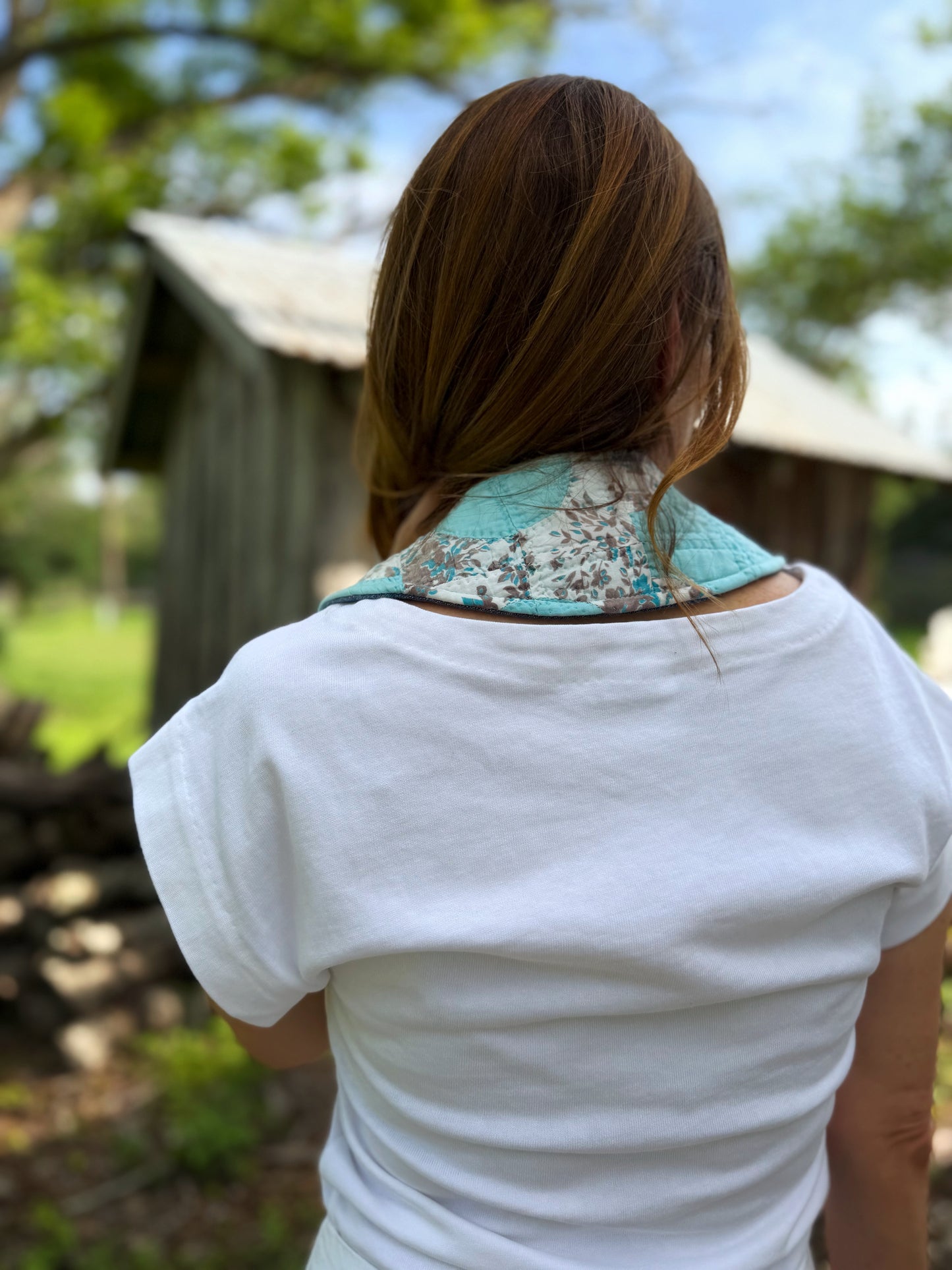 THE MAGGIE | Reversible Antique Quilt Collar - Turquoise & Denim