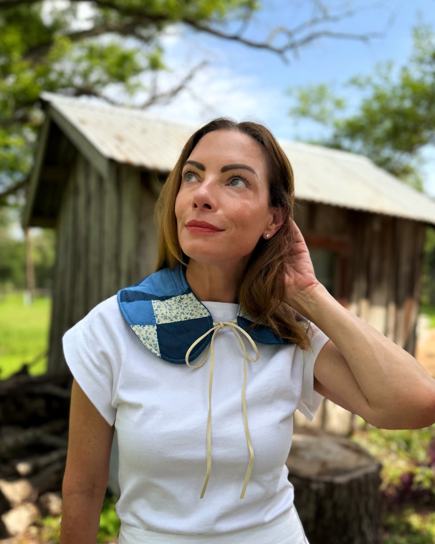 THE MAGGIE | Reversible Antique Quilt Collar - Blue Patchwork & Denim