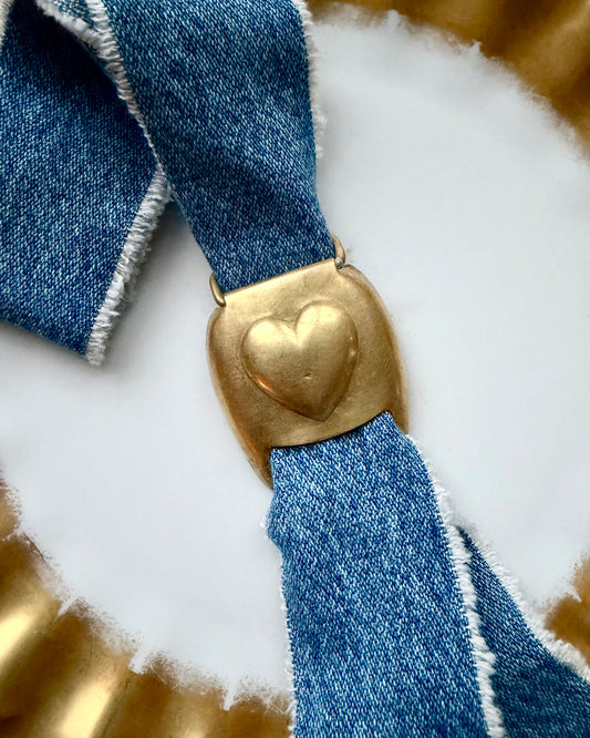 Civil War Era Brass Harness Buckle + Denim Twilly (CLASSIC SIZE)