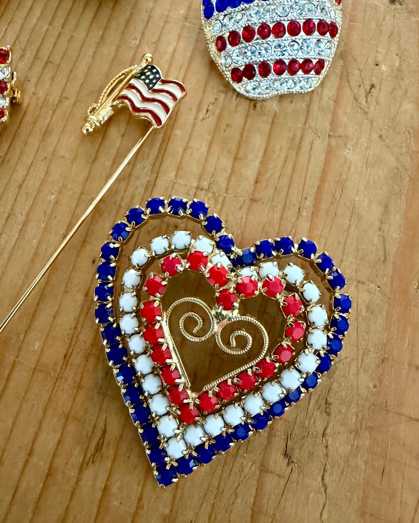Patriotic Brooch | Vintage Red, White, & Blue Heart