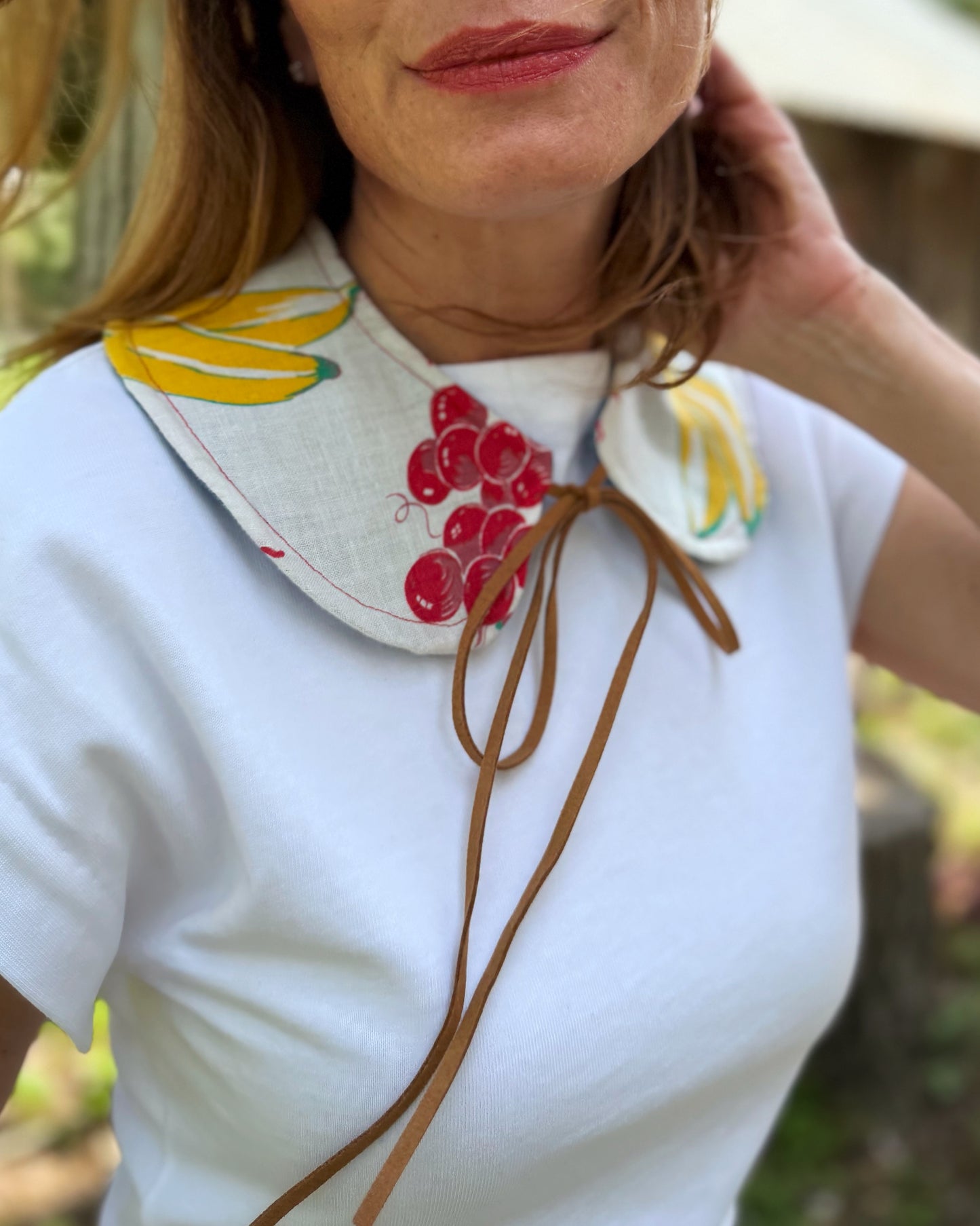 THE MAGGIE | Reversible Vintage Fruit Print Collar - Table Linen & Denim